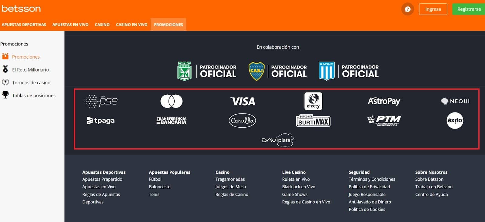 Opciones para depositar y retirar dinero real en Betsson